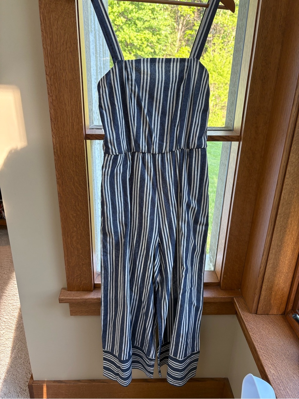 Speechless Wide Leg Denim Blue Striped Jumpsuit XS